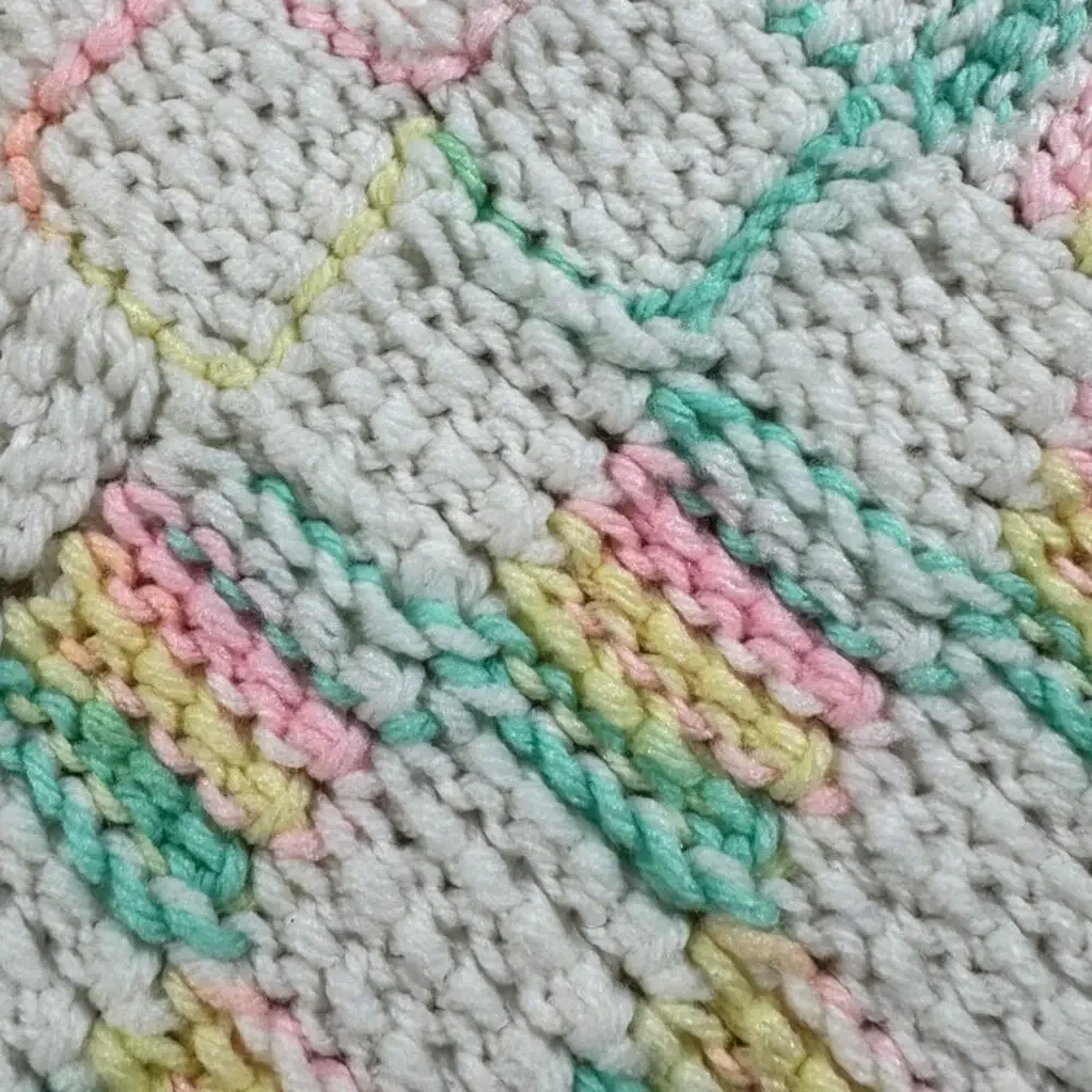 Handmade Crochet Baby Blanket 33x36 Pastel Blue White Pink Yellow Vintage Style